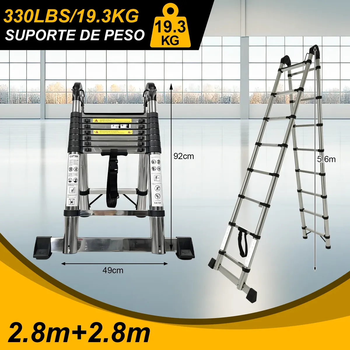 Escada Telescópica Novara 5.6m Inox 18 Degraus versao 2