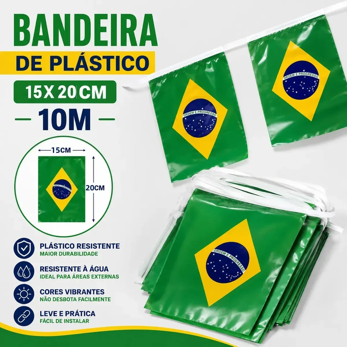Kit 50/80 Metros Bandeirinhas Varal Brasil Copa Do Mundo2026 versao 2