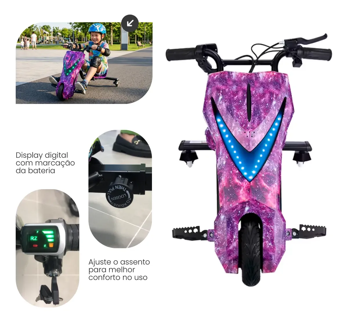 Triciclo Elétrico Drift 3 Velocidades 250w Bluetooth Led versao 2