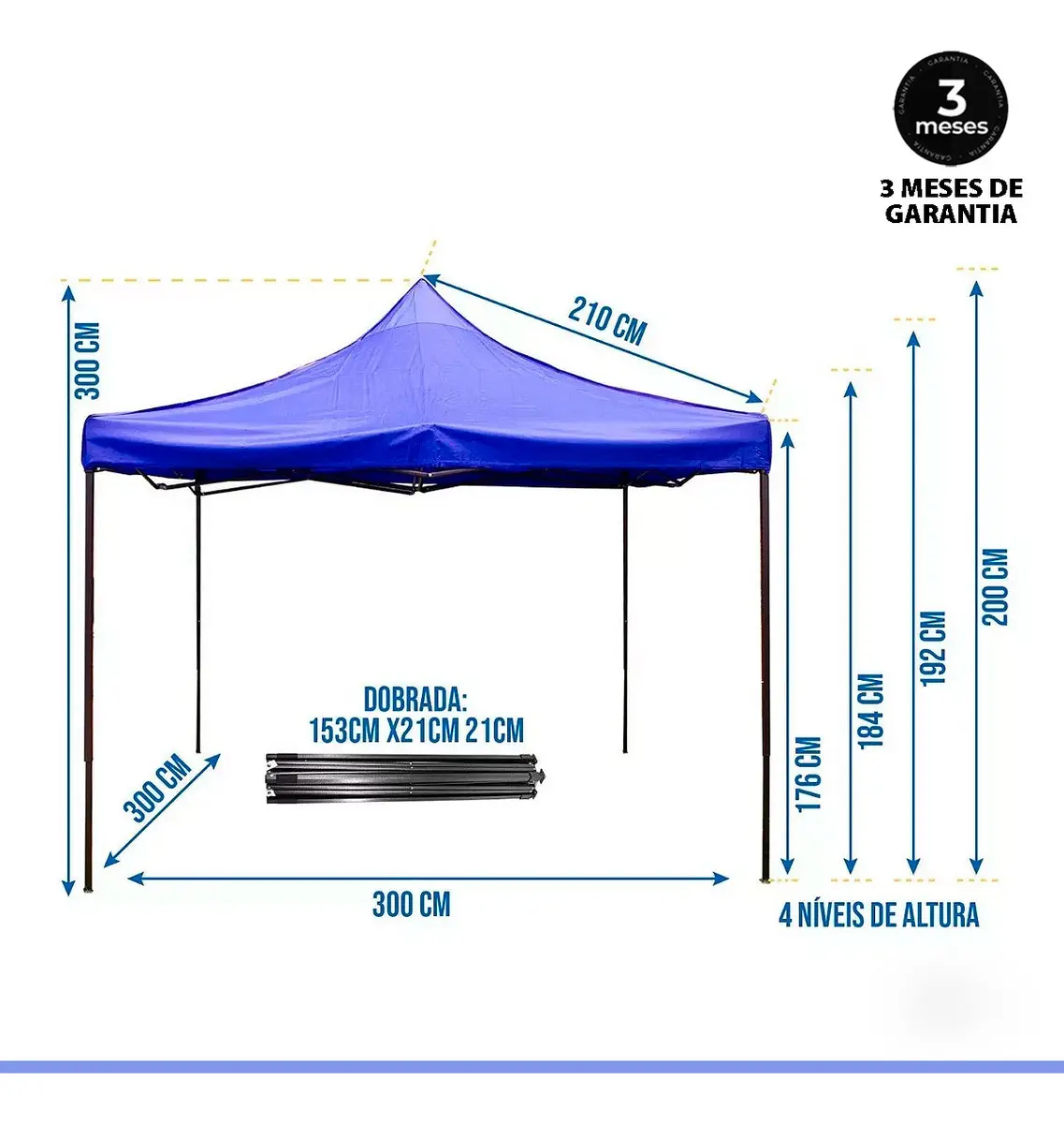 Tenda Barraca De Praia Gazebo Bitlar Azul 3x3 Sanfonada Com Bolsa De Transporte Impermeável forte
