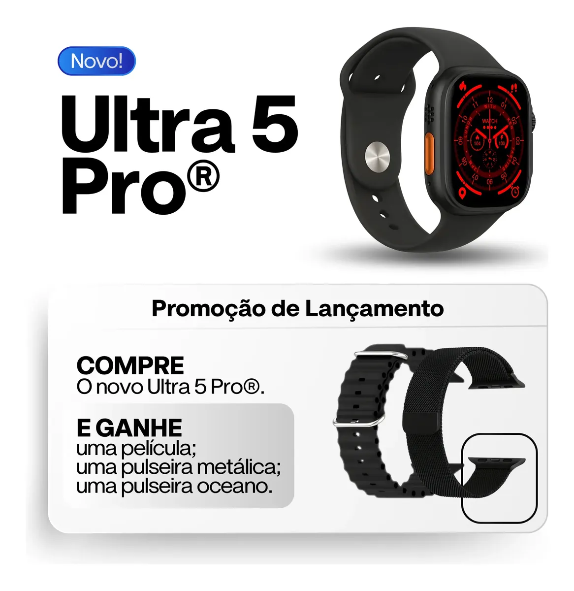 Smartwatch 2026 Ultra 5 Pro Amoled Esportivo Nfc C/ Ligações versao 2