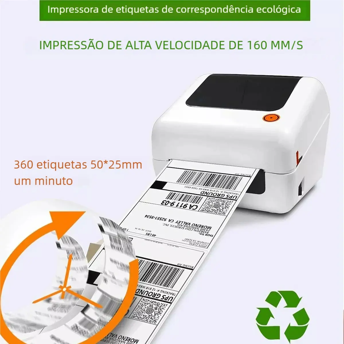 Impressora Térmica Bluetooth USB 110mm Código De Barras E Etiquetas + 2 Rolo De Etiqueta Adesivas Portátil Etiquetas De Envios Com 10 X 15 CM 127/220V Android iOS Windows MAC App Com ML Full SHOPE versao 2