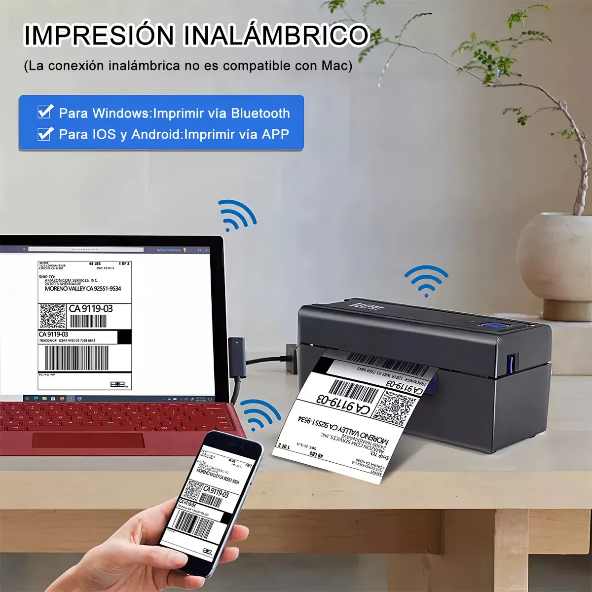 Impressora Térmica Bluetooth USB 110mm Código De Barras E Etiquetas + Suporte + Etiqueta Adesivas 10 X 15 CM Portátil Logística Impressora Etiquetas De Envios ML Full 127/220V Android iOS Windows MAC versao 2